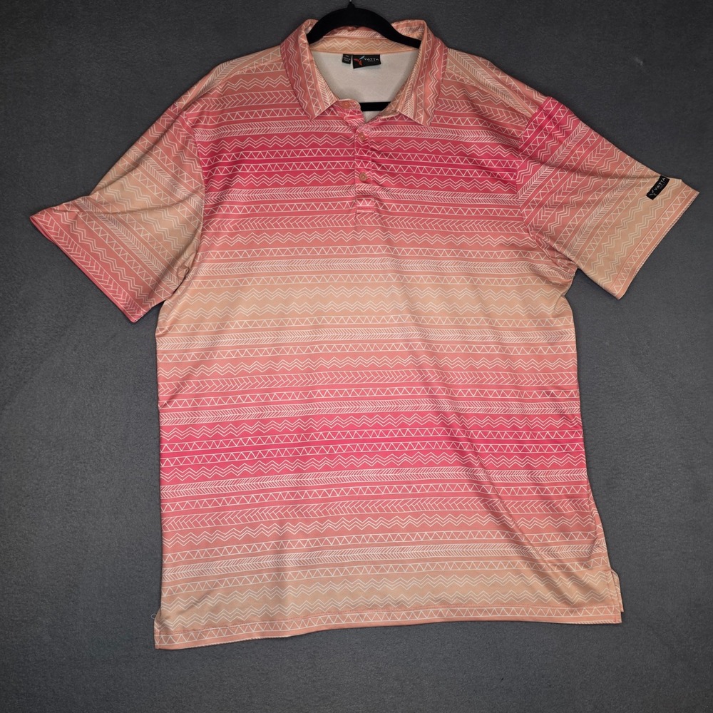 Yatta Golf Mens XL Polo Shirt Pink Peach Ombre Geometric Zig Zag Performance